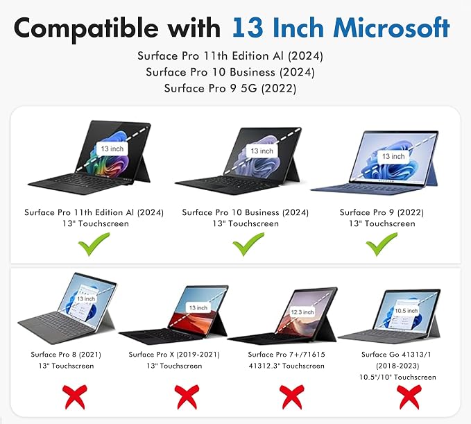 INFILAND Clear Case for Microsoft Surface Pro 11 Edition / 10/9-13 Inch - Crystal Clear Hard PC Shell Anti-Scratch Protective Cover Compatible with Type Cover Keyboard (Crystal Black)