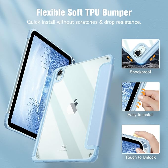 Fintie Clear Case for iPad mini 7th Generation (A17 Pro) / mini 6 8.3 | Slim Hybrid Shockproof Hard PC Back Cover Pencil Holder Viewing &amp Typing Angles Auto Sleep/Wake Black