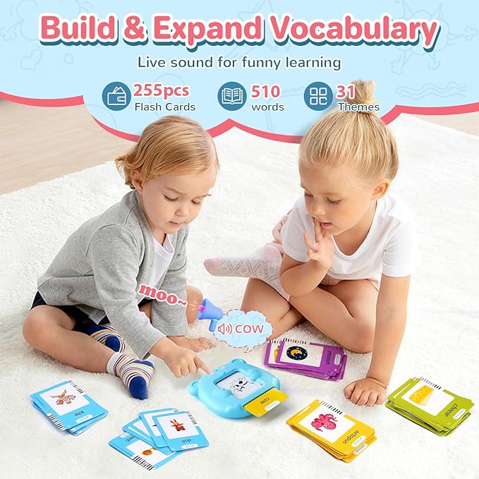 Talking Flash Cards for Toddlers, Learning Montessori Toys with 510 Sight Words, Pocket Speech for Toddlers Therapy Toys, Children's Sensory Preschool Learning Educational Birthday