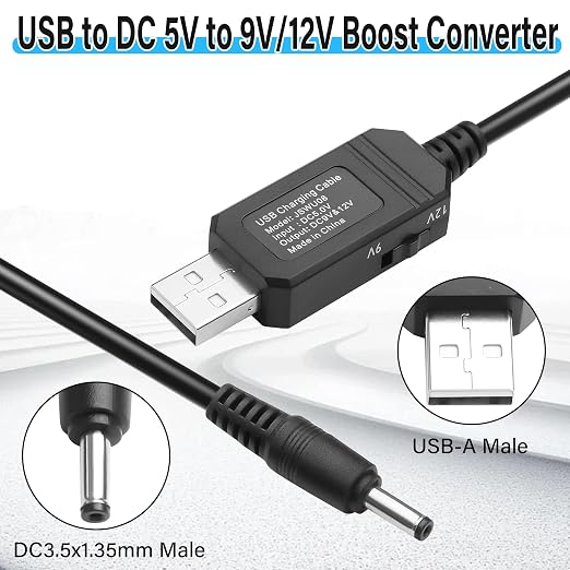 USB 5V to 9V/12V DC Step-up Cable5V U S B to DC5521 9V/12V Boost Power Cable with SwitchUSB-A to DC 5.5X2.1mm Voltage Boost Cablefor CameraRouterDashcam-3.28Ft (DC5.5X2.1)