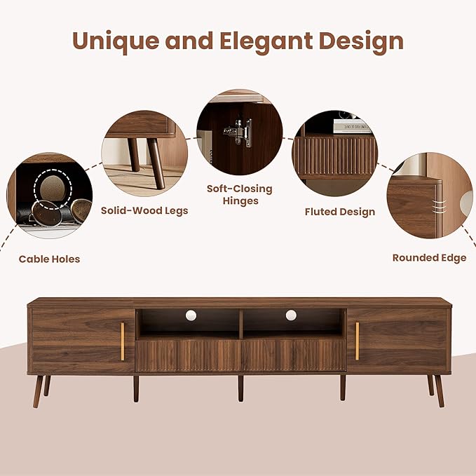 Merax Mid Century 78" TV Stand, Modern Entertainment Center for TVs up to 85", Media Console with Storage, Open Shelf, 2 Cabinets & 2 Drawers for Living Room, Office