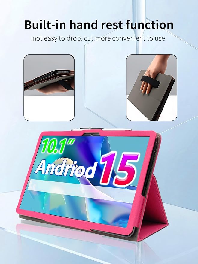 Case for CUPEISI CP31M Tablet 10 inch Android 15 TabletsUYRUREL Leather Slim Folding Stand Cover with Hand Strap Magnet for Men Women Full ProtectionBlack.