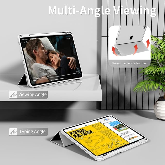Clear Case for iPad Pro 12.9 inch 6th/5th/4th/3rd Gen 2022/2021/2020/2018 with Pencil Holder Lightweight Shockproof Trifold Stand Transparent Acrylic Back Cover Auto Wake/Sleep Black