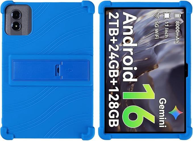 Silicone Case for 11 inch Android 15 TabletSoft Friendly Cover for Android 16 Tablet 11 inch 2026 Adjustable Stand (Black)