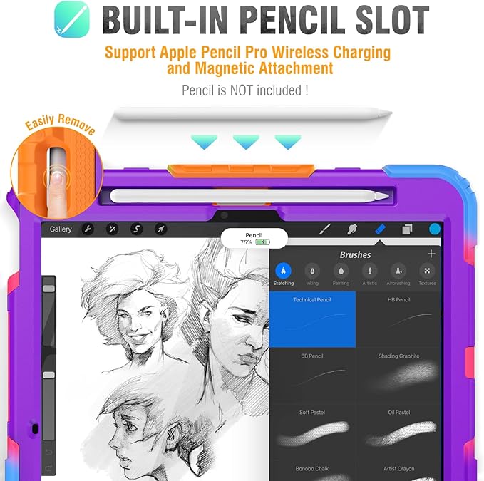 HXCASEAC Case for iPad Air 11 inch (2025 M3 / 2024 M2), Shockproof Design with Pencil Holder/Screen Protector/Rotating Hand Strap, Protective Cover for iPad Air 7th/6th Generation - Purple