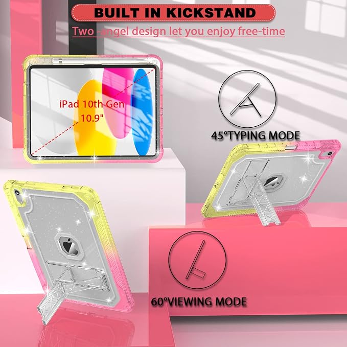 ZoneFoker Case for iPad 11-inch (A16) 2025 / iPad 10th Gen 10.9 inch 2022 Heavy Duty Shockproof Rugged Protective with Pencil Holder 11th / 10th Translucent Cover with Kickstand
