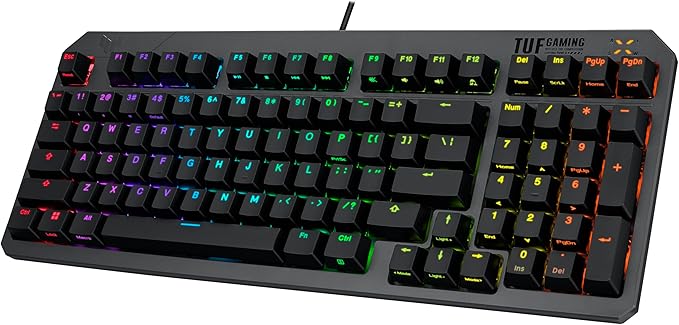 ASUS TUF Gaming K3 Gen II Wired USB Gaming Keyboard – 97-Key Compact Layout, Optical-Mechanical Blue (Clicky) Switches, PBT Keycaps, Detachable Top Plate, IP57 Waterproofing, PC/Mac Support - Black