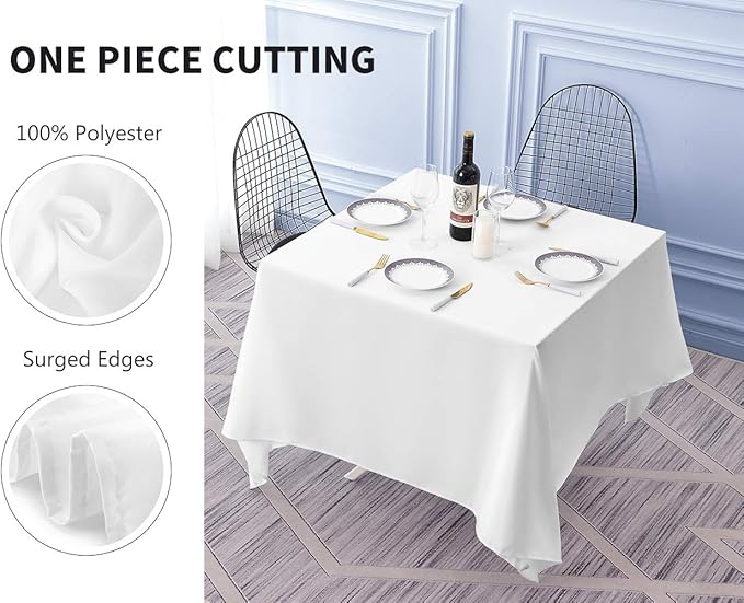 Surmente White Square Tablecloth-70x70 Inch Table Cloth for Small Square Tables,Washable Polyester Table Cover for Weddings, Banquets, or Restaurants
