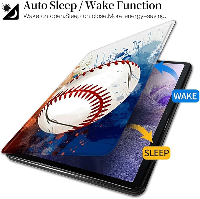 Case for Kindle Fire 7 Tablet (12th Generation 2022 Release) Baseball Theme 360 Degree Rotating Stand Protective Cover with Auto Sleep/Wake for Fire 7 2022 Tablet