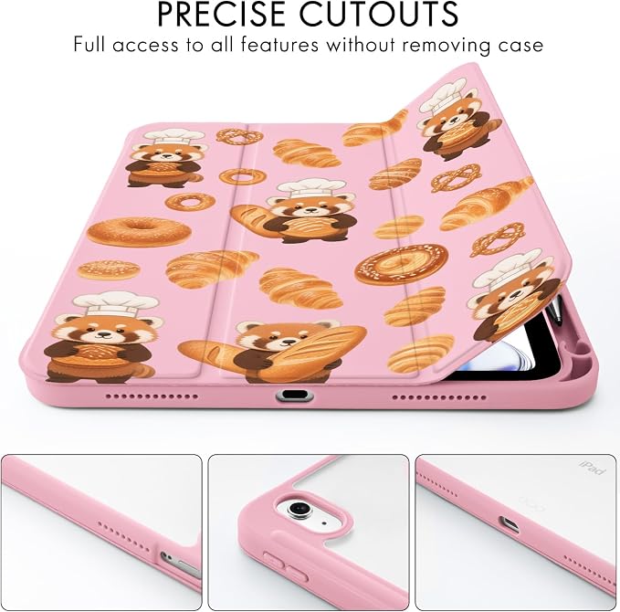 Cute Deer Fawn Rose Flowers Case for iPad 9th/8th/7th Generation | Cute Designs Cover for iPad 10.2 2021/2020/2019 Gen with Pencil Holder | Slim Clear Acrylic Back Auto Sleep/Wake Shell