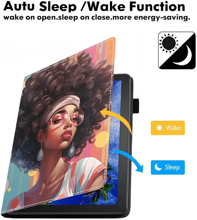 Case for Amazon Kindle Fire HD 8/Fire HD 8 Plus Tablet (12th/10th Generation 2024/2022/2020 Release) Slim PU Leather Cover with Card Slot &amp Auto Wake/Sleep African American Women