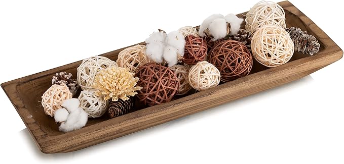 Hanobe Decorative Wood Dough Bowl: Large Long Wooden Bowl for Entry Way Table Home Decor - Coffee Table Decor for Living Room - Dining Table Centerpiece Decor, Brown