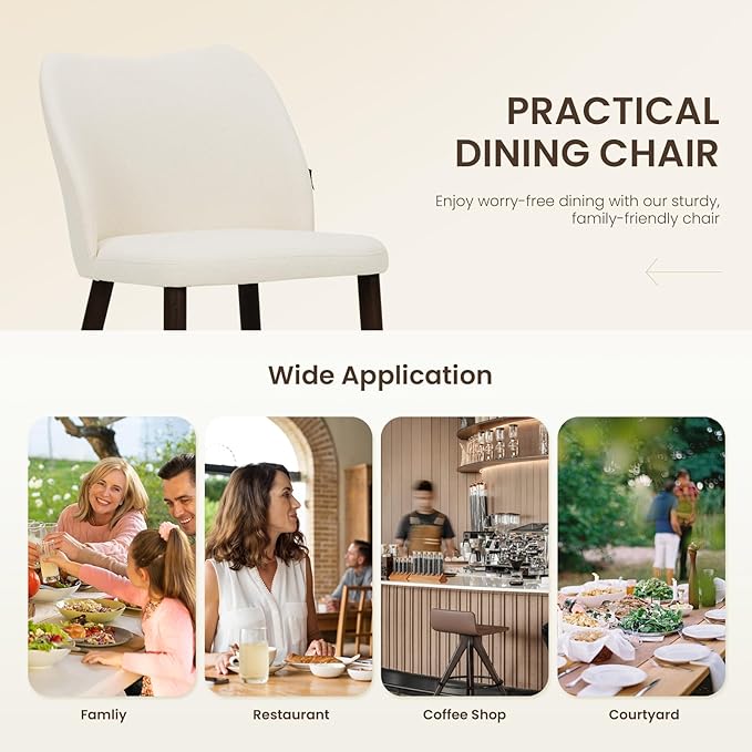 Wooden Dining Chairs Set of 2, Upholstered Kitchen Dining Room Chair, Modern Fabric Farmhouse Dinner Chair for Restaurant & Cafe, Beige