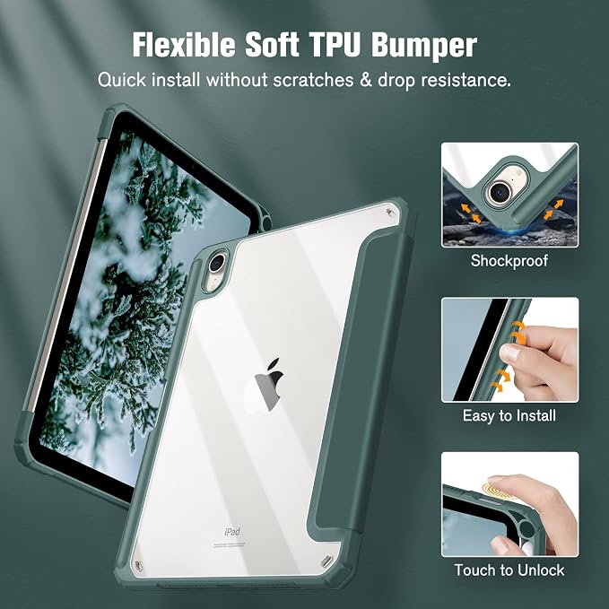 Fintie Clear Case for iPad mini 7th Generation (A17 Pro) / mini 6 8.3 | Slim Hybrid Shockproof Hard PC Back Cover Pencil Holder Viewing &amp Typing Angles Auto Sleep/Wake Black