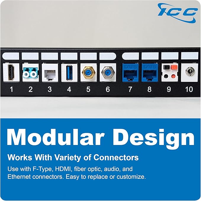 ICC 24 Port Blank Keystone 1U Patch Panel with 19” Metal Rackmount Housing for Slim Profile Keystone Jacks (Sold Separately), UL Listed, IC107BP241