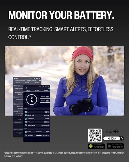 LNEX Bluetooth Battery Monitor, 500A Smart Shunt with Temp Sensor for 8-100V Lifepo4, Lithium Sealed, Gel, Flooded Battery