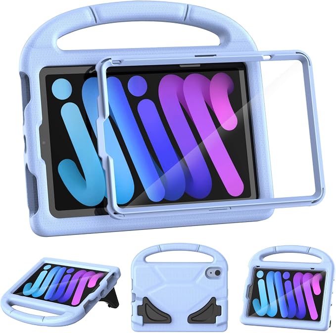 Kids Case for iPad mini 7 (A17 Pro) 2024/ Mini 6 2021 iPad mini 7th/6th Generation Case with Screen Protector - Shockproof with Handle Stand Protective Cover for iPad 8.3 Inch Lavender