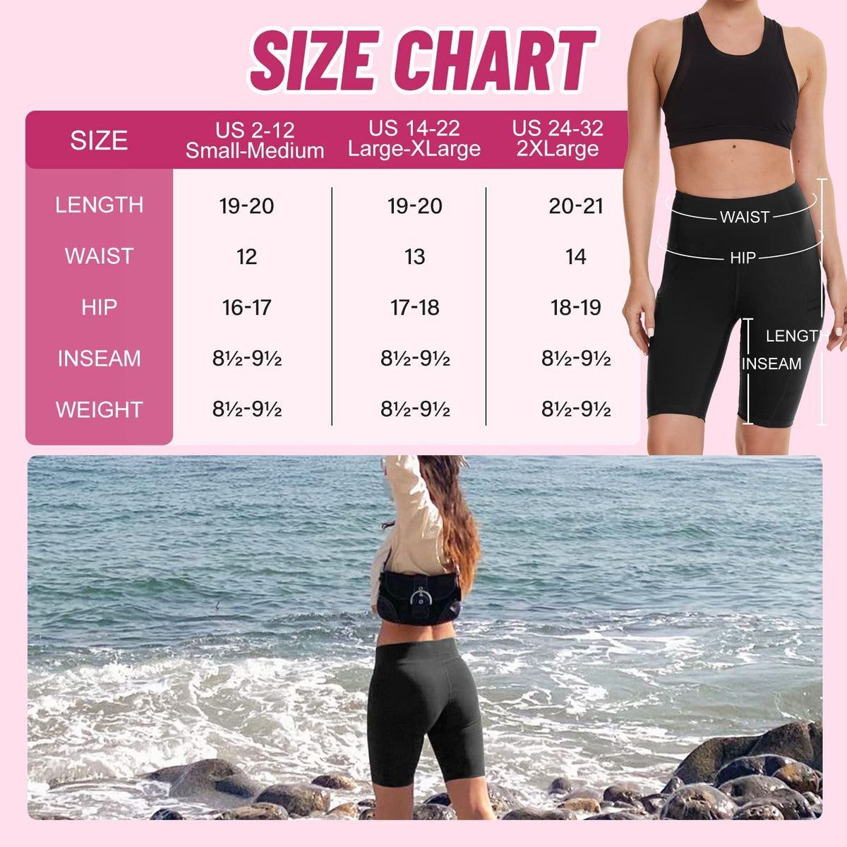 CAMPSNAIL 4 Pack Biker Shorts Women with Pockets – 5"/8" High Waist Tummy Control Workout Gym Yoga Running Compression Shorts