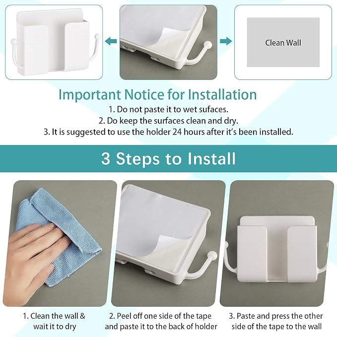Jetec 6 Pcs Wall Mount Phone Holder Self-Adhesive Wall Beside Organizer Storage Box Plastic Charging Phone Stand Remote Brackets Holder for Bedroom (Black)