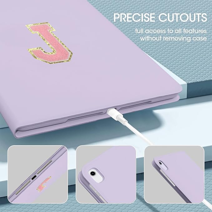 for iPad 9th Generation 10.2 Inch 2021/2020/2019 Case Initial Chenille Letter Suture Personalized for iPad 9th/8th/7th Generation Case with Auto Sleep/Wake Pencil Holder (Black A)