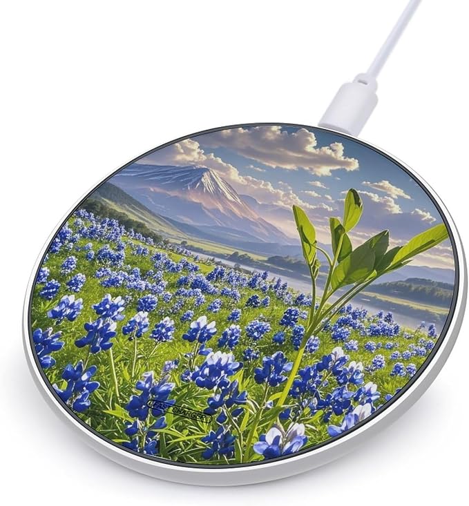 Bluebonnets Scenery Wireless Charger Portable Fast Charging Pad Lightweight Wireless Charging Pad 10W Slim Charging Station for Phone Charger Mat for Travel Home Office Desk