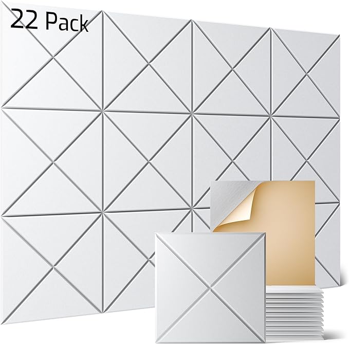 Sonicism 22 Pack X-Lined Acoustic Panels with Self-Adhesive, 12"X 12"X 0.4" Sound Proof Foam Panels, Decorative Soundproof Wall Panels, Sound Absorbing Tile for Home & Offices, White
