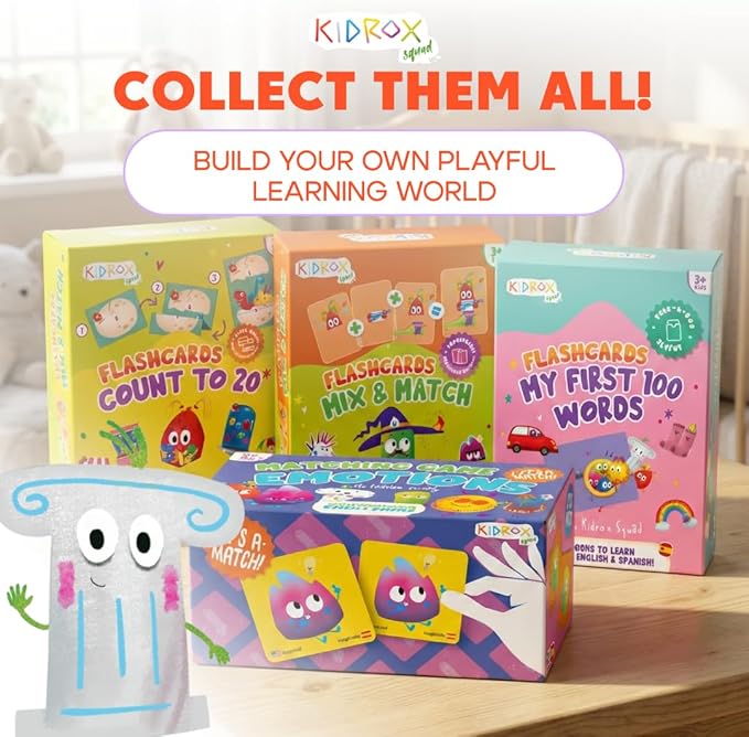 Kidrox Emotions Flash Cards, English Learning Cards with Spanish Translations, Interactive Matching Game for Emotional Development
