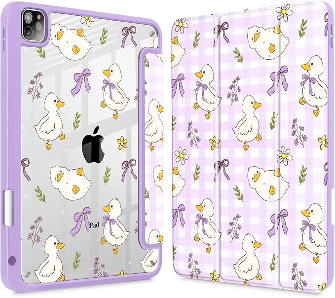 Case for iPad 12.9 Inch (6th/5th/4th/3rd Generation 2022/2021/2020/2018) Pencel Holder + Trifold Support Auto Sleep/Wake Transparent Shockproof Back Cover Abstract Floral SD163