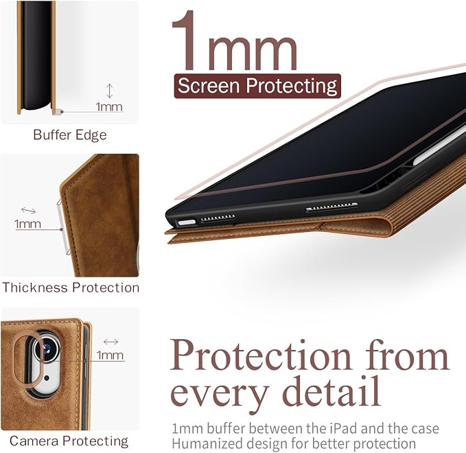 Antbox Case for iPad (A16) 11th (11'')/ 10th Generation (10.9'') Black | High Grade Skin-Touch Vegan Leather Built-in Pencil Holder Auto Sleep/Wake Function