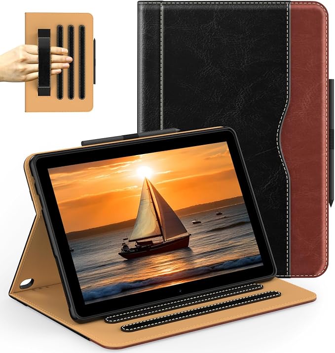 ZoneFoker for 10 Tablet Case (13th/11th Generation 2023/2021 Released) PU Leather Folio Cover with Multi-Angle Stand/Pen Holder Auto Wake/Sleep for 10/10 Plus Black+Black