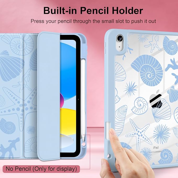 Case for iPad (A16) 11th Generation 11 inch 2025 /iPad 10th Gen 10.9 2022 - Aesthetic Cute Preppy Design Trifold Cover with Soft TPU Bumper Clear Back Auto Sleep/Wake Waves