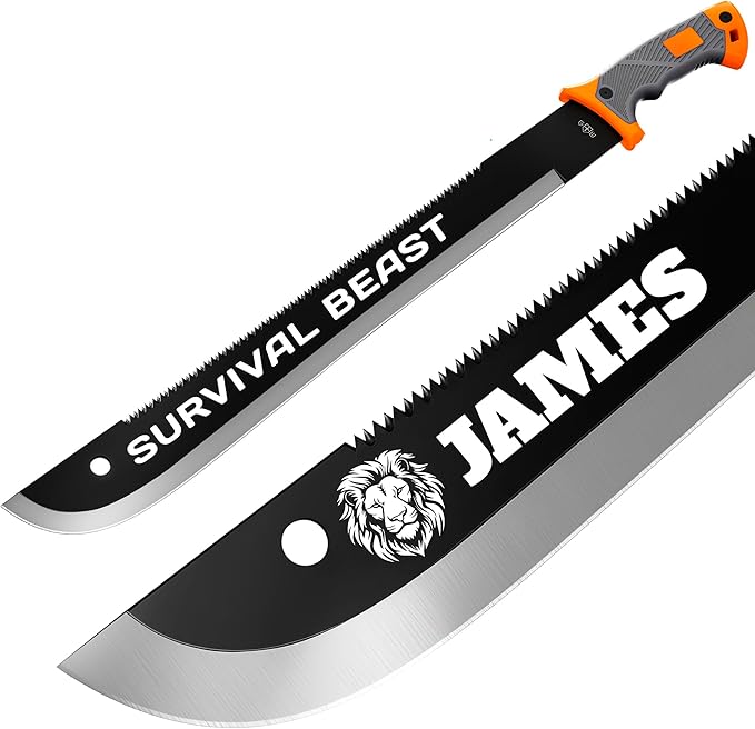 Machete with Saw 25" / 19" Heavy Duty Tool & Sheath - Ergonomic No-Slip Handle - Survival Knife with Serrated Blade - Machetes for Bushcraft Hunting Garden Cutting Trees and Yard Work