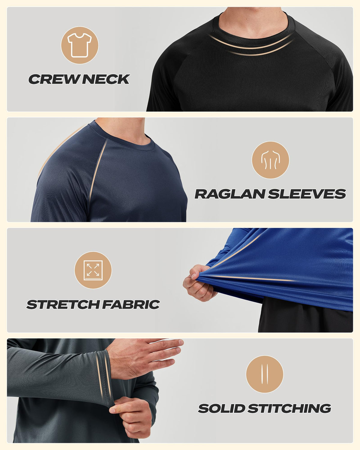 Long Sleeve Shirts for Men - Quick Dry Moisture Wicking UV UPF Sun Protection T-Shirts for Fishing Workout Swim A-Black