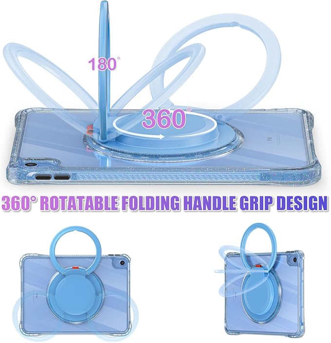 MEEgoodo Case for iPad A16 11th Generation 11 inch 2025 Cover for iPad 10th Generation 2022 Glitter Tablet Cases with Soft TPU &amp Transparent PC &amp Rotating Stand for Kids Light Blue