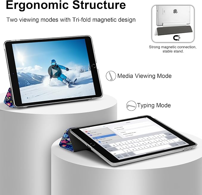 Compatible with iPad 10.2 Inch Case 2021 2020 2019 Smart Lightweight Trifold Stand Hard Plastic Transparent Cover Support Auto Sleep/Wake for iPad 10.2 9th/8th/7th Gen - Bear &amp Cherry