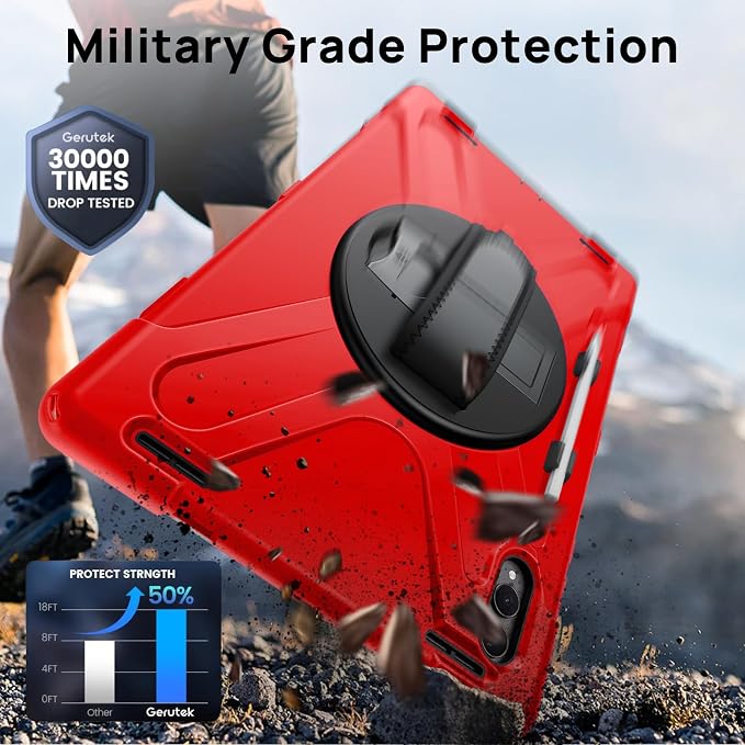 Gerutek Case for Samsung Galaxy Tab S10 FE+/ S10 FE Plus 2025 13.1 Inch Full-Body Drop Protective Case with Screen Protector Pen Holder 360° Rotate Hand Strap &amp StandShoulder Strap Black