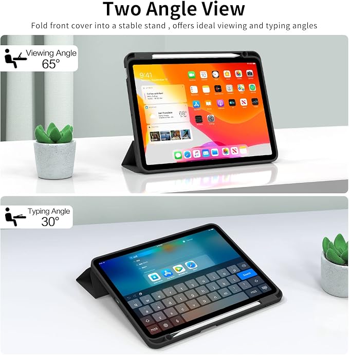 kenke Case for iPad Air 11-inch M4/M3/M2 (2026/2025/2024) iPad Air 5th/4th Generation (2022/2020) 10.9-inch Auto Sleep/Wake Slim Trifold Smart Cover with Pencil Holder Soft TPU Back Black