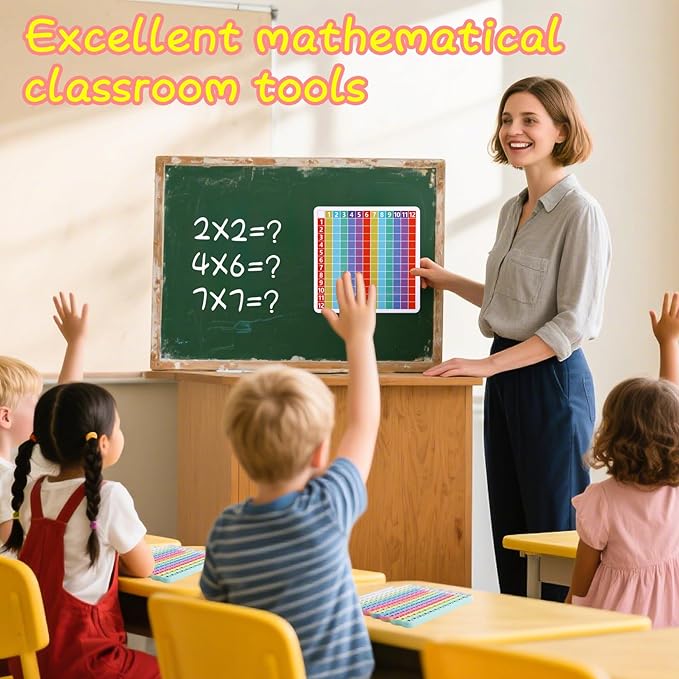 Multiplication Table Game pop Fidget Toys Educational Math Learning Board with Marker, Rainbow Colors, 12x12 Grid Multiplication Charts for Kids Multiplication Flash Cards