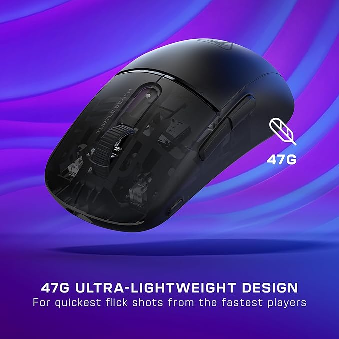 Turtle Beach Burst II Air Wireless Gaming Mouse - 47g Ultra Lightweight, Optical Switches, 26000 DPI Optical Sensor, 120-hour Rechargeable Battery, Symmetrical Design, Bluetooth, USB-C Cable – Black
