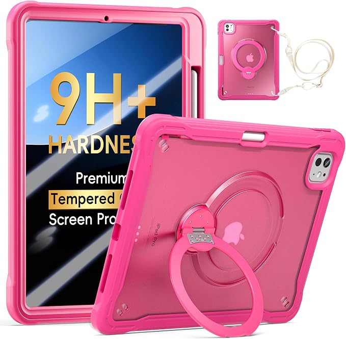 Lunivop Compatible with iPad Pro 11 Inch Case (M5/M4) 2025/2024 with 360° Rotating Aluminium Stan Stand Built-in 9H+ Hardness Screen Protector Military - Grade Tablet Cover Black
