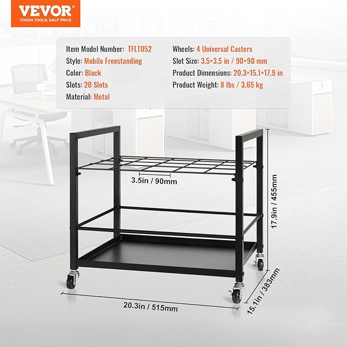 VEVOR Blueprint Storage Rack, 20 Slots Blueprint Holder with Wheels, Mobile Metal Blueprint Storage Cart for Map Poster Architectural Construction Plan, Roll File Organizer for Home, Office, School