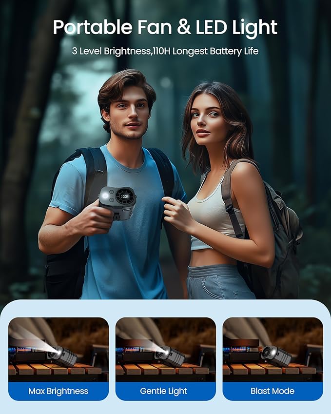 Primelove 10000mAh Portable Waist Rechargeable Fan, Clip on Belt Fan With 10 Speeds 16000PRM Strong Airflow, Hands-Free Hanging Neck Fan, Long-Lasting Cooling for Camping, Hiking, Outdoor,Jobsite,Grey