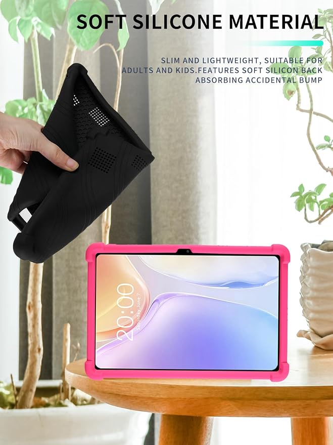 Case for Odea A12 Android 15 Tablets 12 Inch Tablet 2025- Soft Silicone Shock Proof Lightweight Stand Rubber Shell Protective CoverKids Friendly Soft Silicone Adjustable Stand CoverBlack