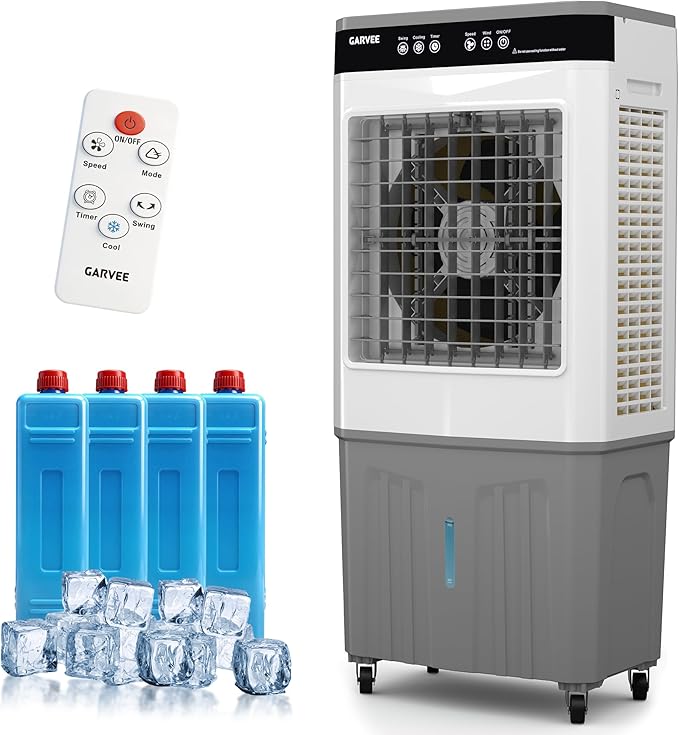 11.6 Gal Portable Evaporative Air Cooler, 3500 CFM cooler with Remote Timer, 3 Speeds 120° Oscillation 3-Side Cooling Pads, Auto-Swing for Home Workshop Office Garage