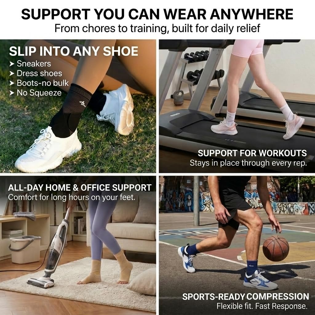 ABIRAM Ankle Brace for Men & Women - Adjustable Compression Sleeve with Wrap for Sprained Ankle, Plantar Fasciitis, Achilles Tendonitis - Breathable Support for Running, Volleyball, Basketball - L