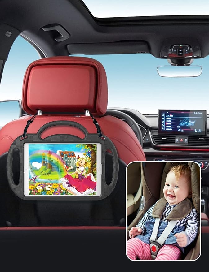 SUPLIK Kids Case for iPad 5th/6th Generation (9.7 inch 2017/2018) iPad Air 1 &amp Air 2 &amp Pro 9.7 Case with Shoulder Strap Handle Stand for Apple iPad 5/6 &amp iPad Air 1st/2nd Gen Black
