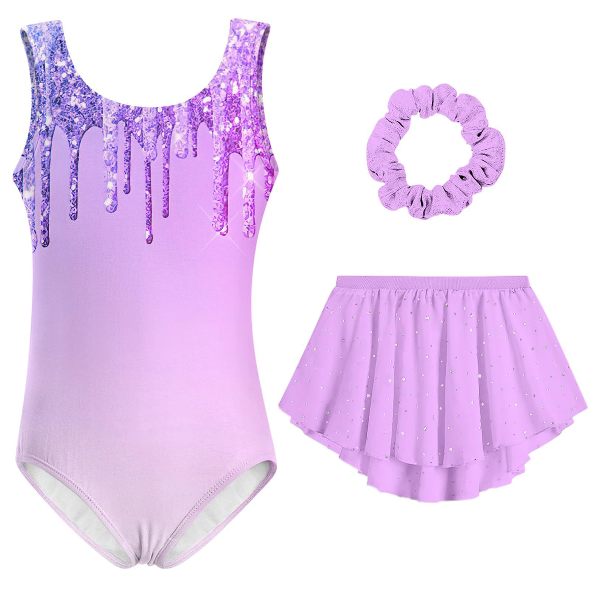 Idgreatim Gymnastics Leotard for Girls 7-8 Sparkly Gymnastic Outfit 3 Piece Ballet Dance Set with Skirt Back to School