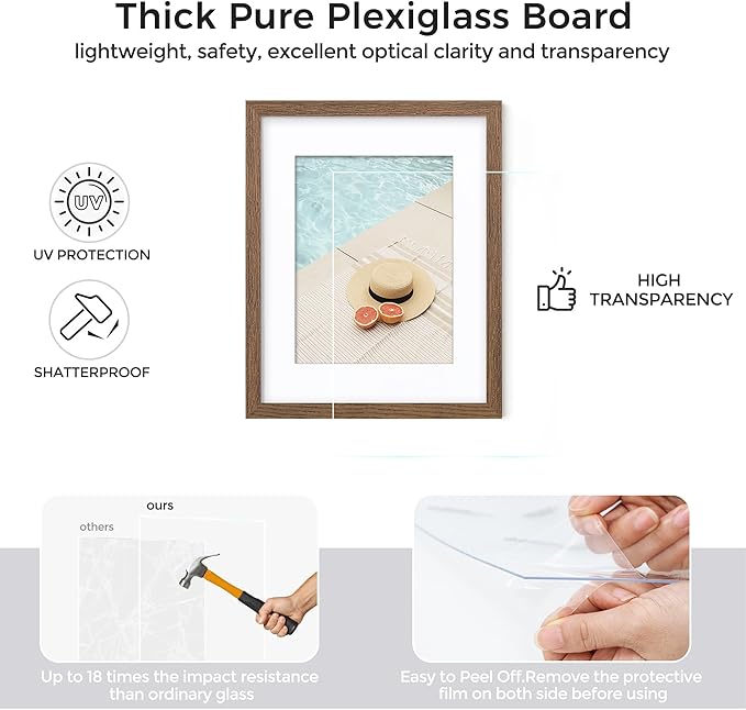 Axeman Oak 5x7 Frame With Mat | Black Wooden Picture Frame - 3 Pack With Hanging Hardware