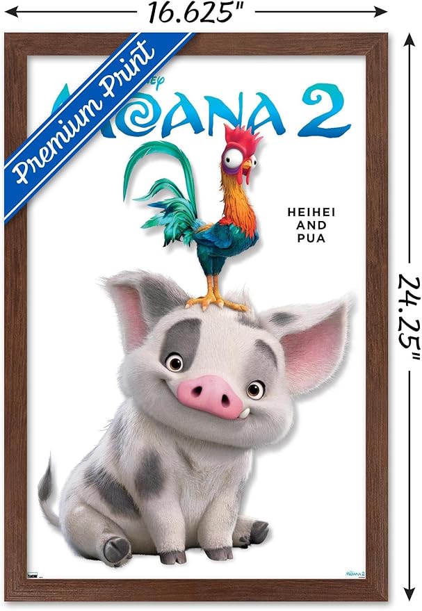 Disney Moana 2 - Heihei and Pua Feature Series Wall Poster, 22.4L" x 14.7W", Mahogany Framed Version