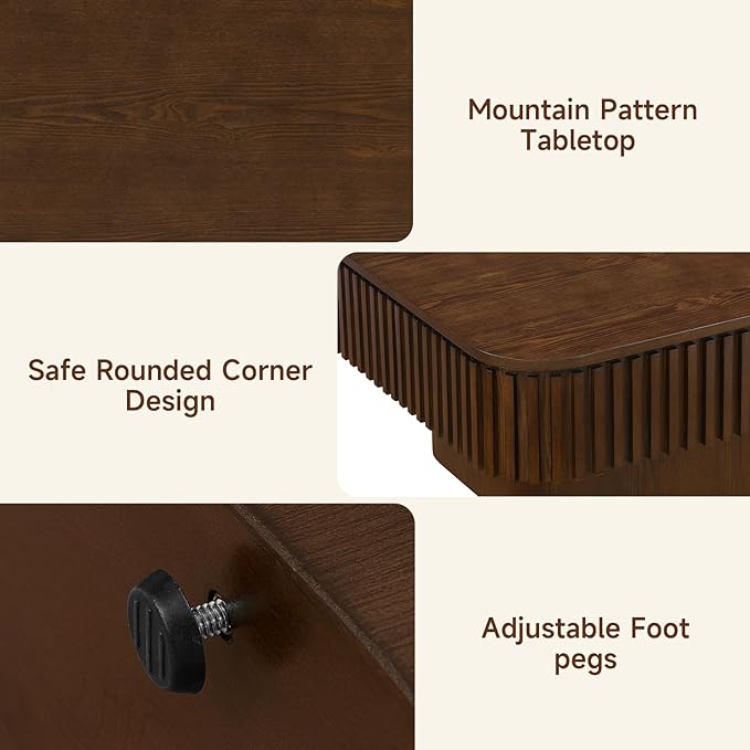 Lift Top Coffee Table for Living Room,Rectangle Handmade Solid Wood Strips, Fluted Coffee Table with Hidden Storage Compartment Small Space Office Apartment (38.6" L×26.8''W×13.8''H-Walnut)